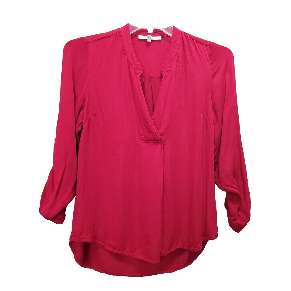 DANIEL RAINN Red Split Neck Roll-Tab Sleeve Rayon Blouse Size Medium